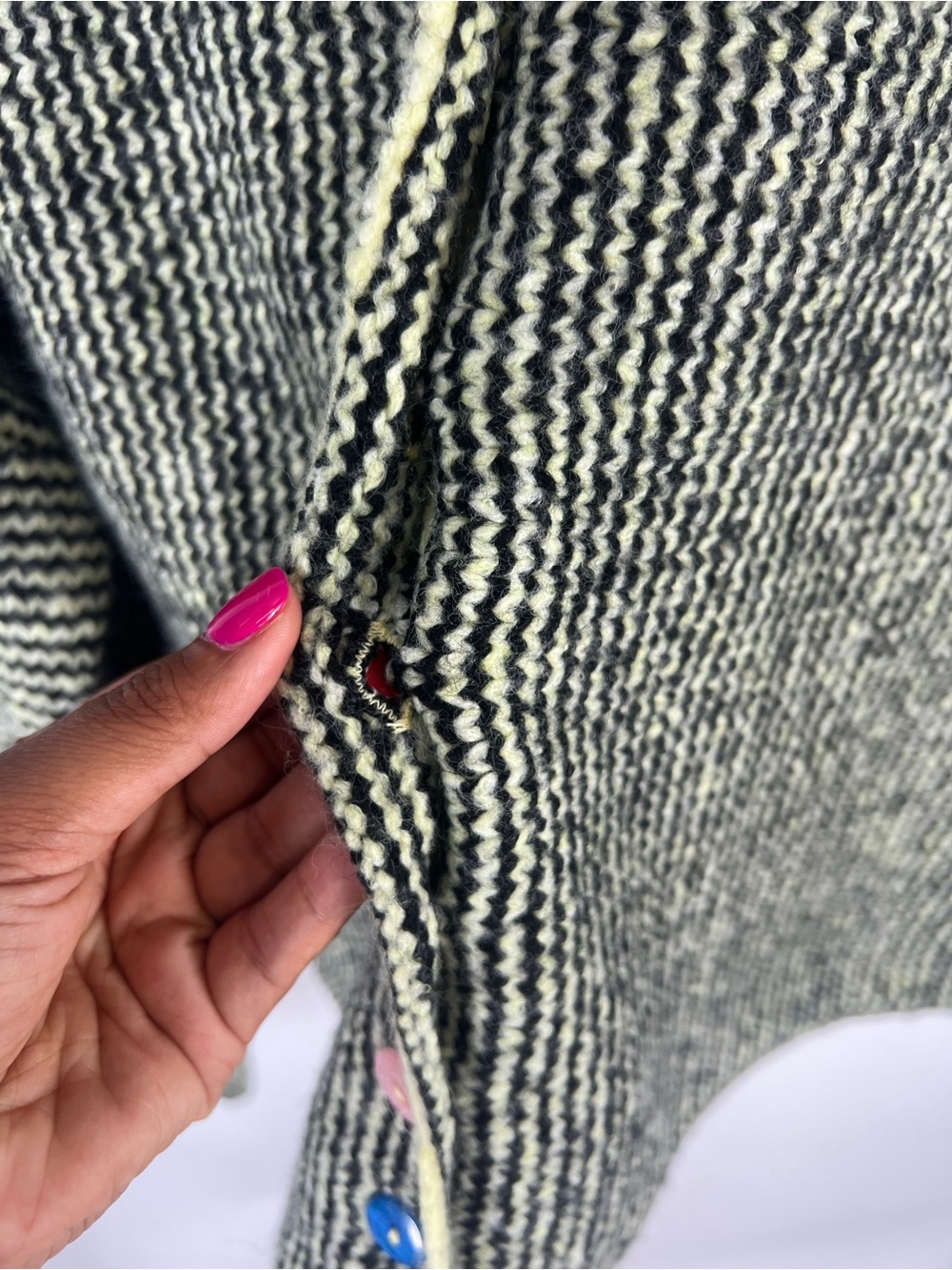 Olive Striped Cardigan with Colorful Buttons - Picture 5 of 13